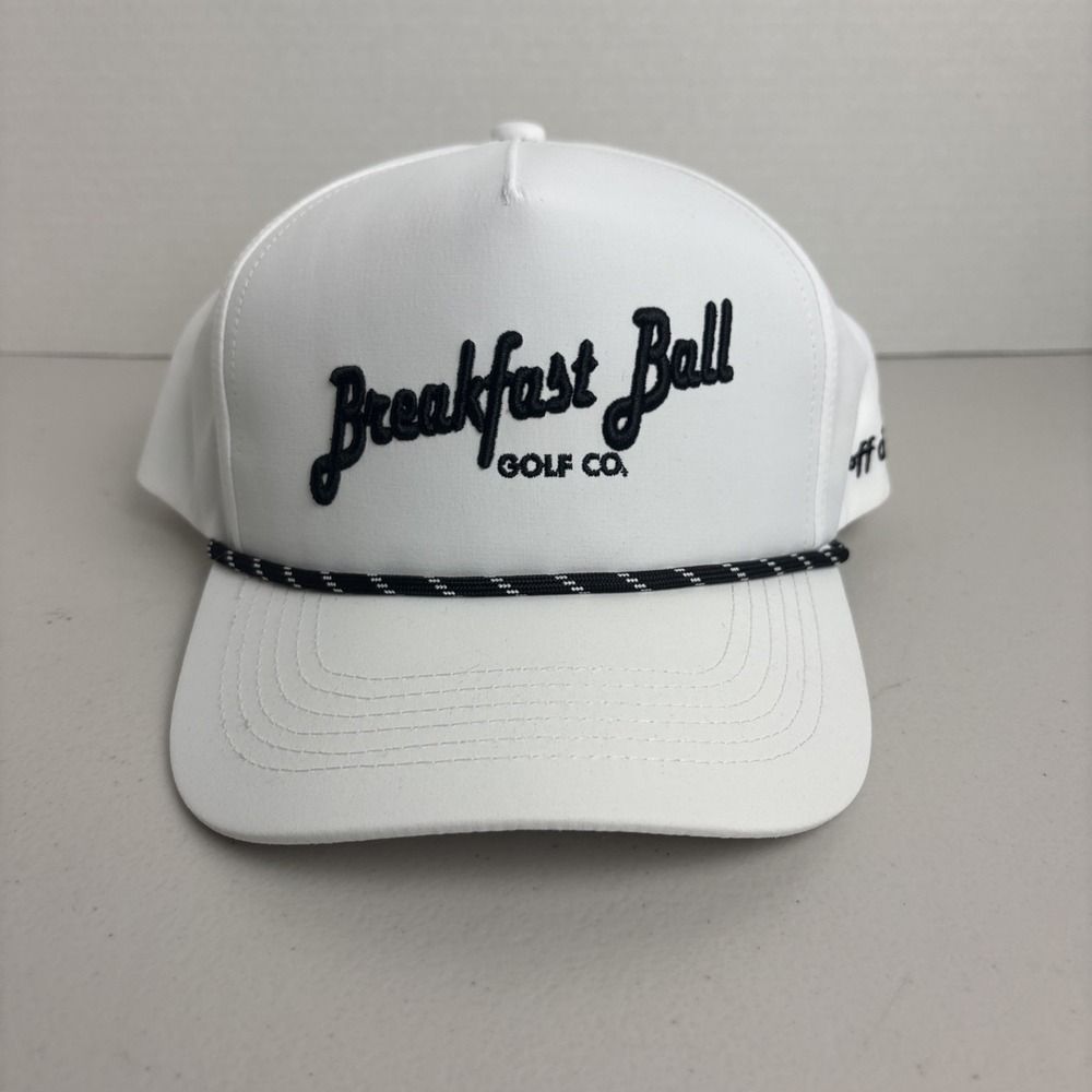 Breakfast Ball Golf Co White Rope Snapback Hat Performance Golf Cap Adjustable